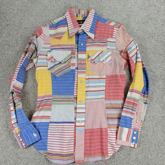 Ralph‎ Lauren Workshirt Youth 14 Cotton Patchwork Pearl Snap Western Rodeo - Picture 1 of 16